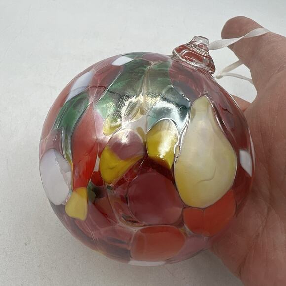 End of Day Hand Blown Art Glass Ball Christmas Ornament 3" Pink Orange Yellow - Picture 5 of 6